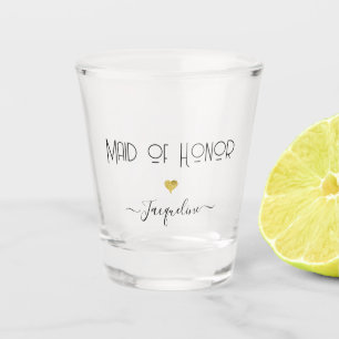 Copo De Shot Dama de Honra Roteiro Moderno Coração Dourado Chic