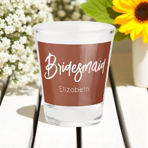 Copo De Shot Dama de honra Terracota Marrom Branco Casamento