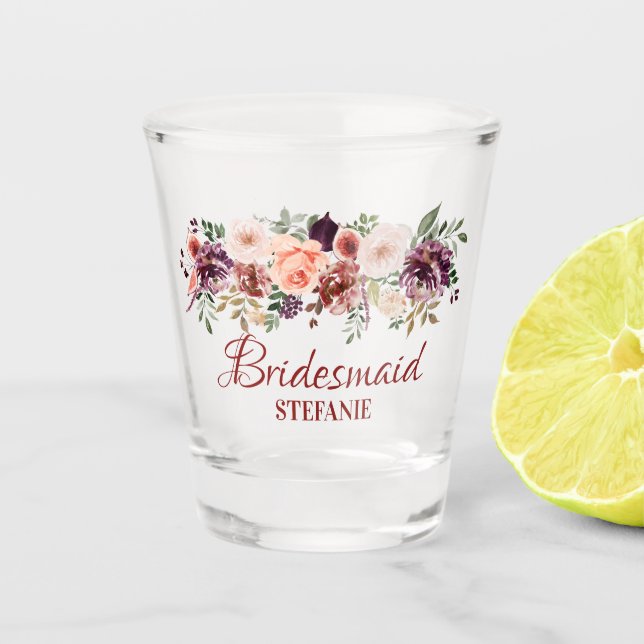 Copo De Shot Damas de honra de outono boho rústico com flores d (Frente)