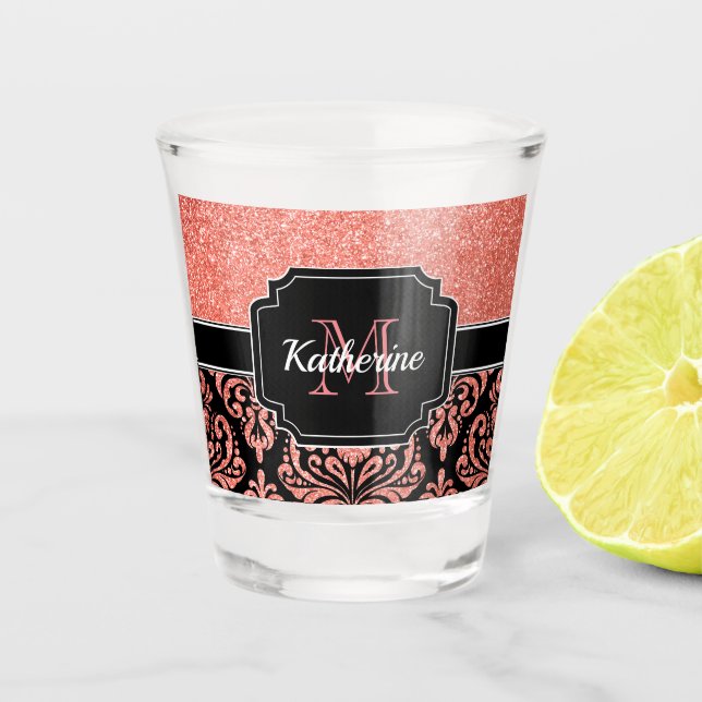 Copo De Shot Damasco Dourado cor-de-rosa do brilho (Frente)