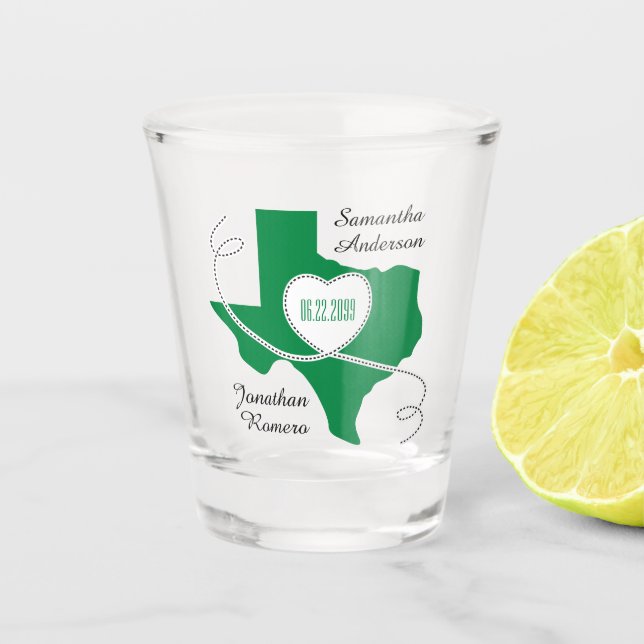 Copo De Shot Data de Casamento da Faixa de Opções Verde do Texa (Frente)