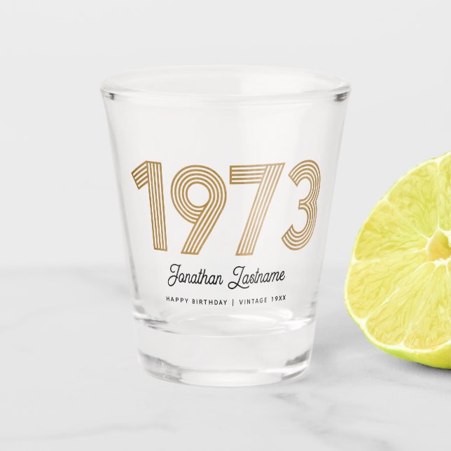 Copo de Shot de 50º Aniversário Dourado e Preto de (Frente)