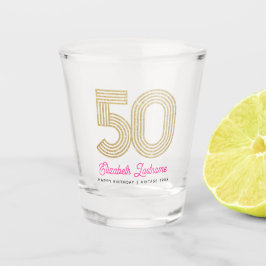 Copo de Shot de 50º Aniversário Dourado e Rosa