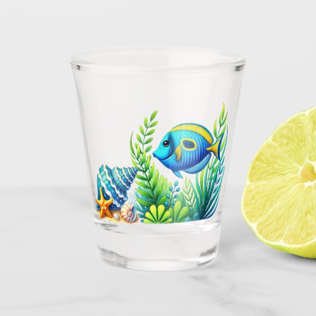 Copo de shot de mar tropical azul (Frente)