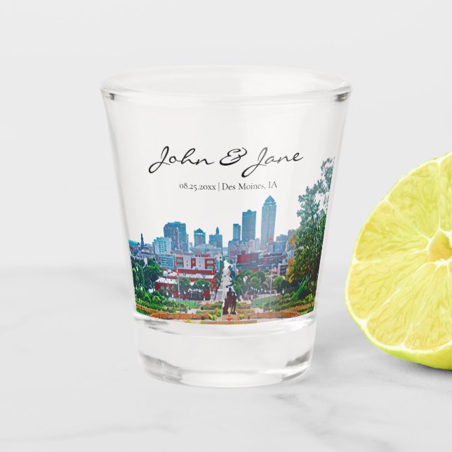 Copo De Shot Des Moines Personalizadas - Iowa Skyline Shot Glas (Frente)