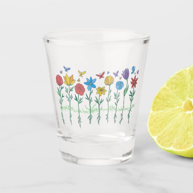 Copo De Shot desenho de flores crescendo (Frente)