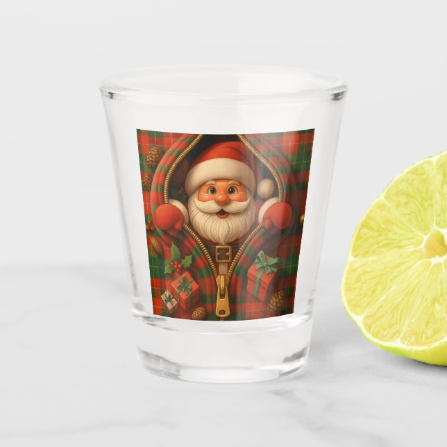 Copo De Shot Desenho de Natal do Papai Noel Xadrez (Frente)