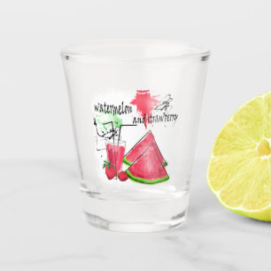 Copo De Shot Desenho em aquarela e morangos