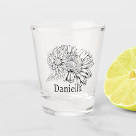 Copo De Shot Desenho em Linha Preta de Crisântemo com Seu Nome 