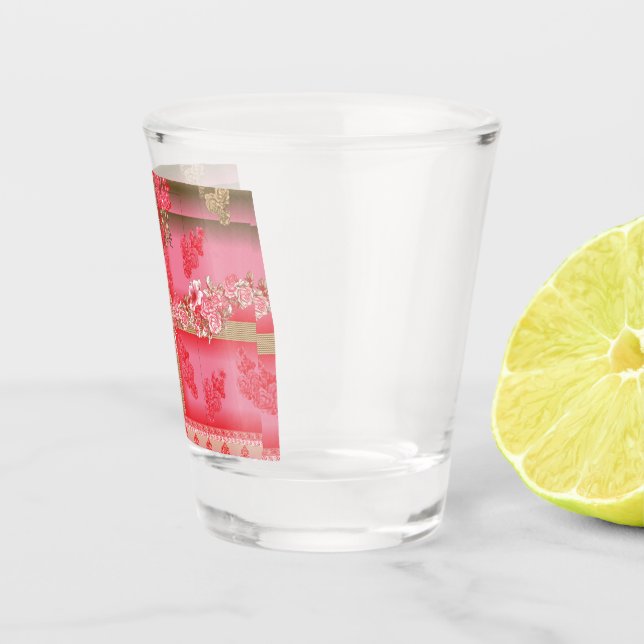 Copo De Shot design de fundo rosa e ouro com vermelho (Direita)