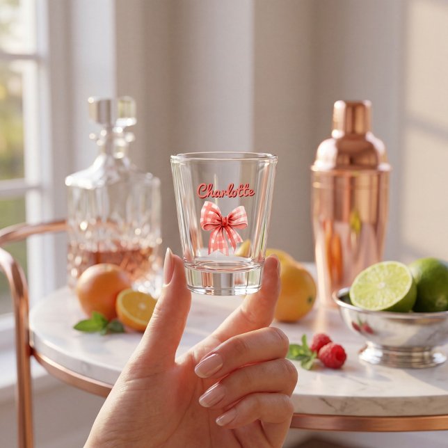 Copo De Shot Design de Rótulo Personalizado com Laço Gingham (Criador carregado)