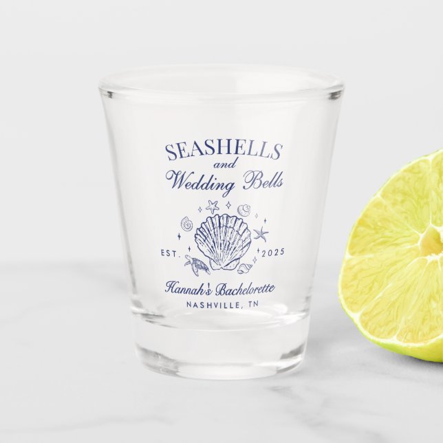 Copo De Shot Despedida de Solteira Conchas Marinhas Rosa Retrô  (Frente)
