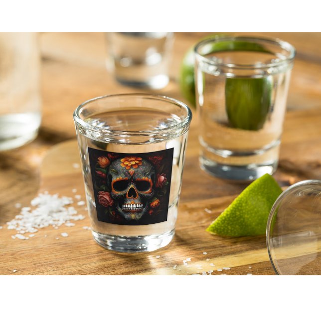 Copo De Shot Dia de los Muertos pintou a calavera do crânio (Criador carregado)