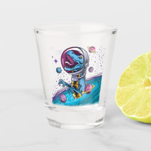 Copo De Shot Dinossauro T-Rex Engraçado no Espaço