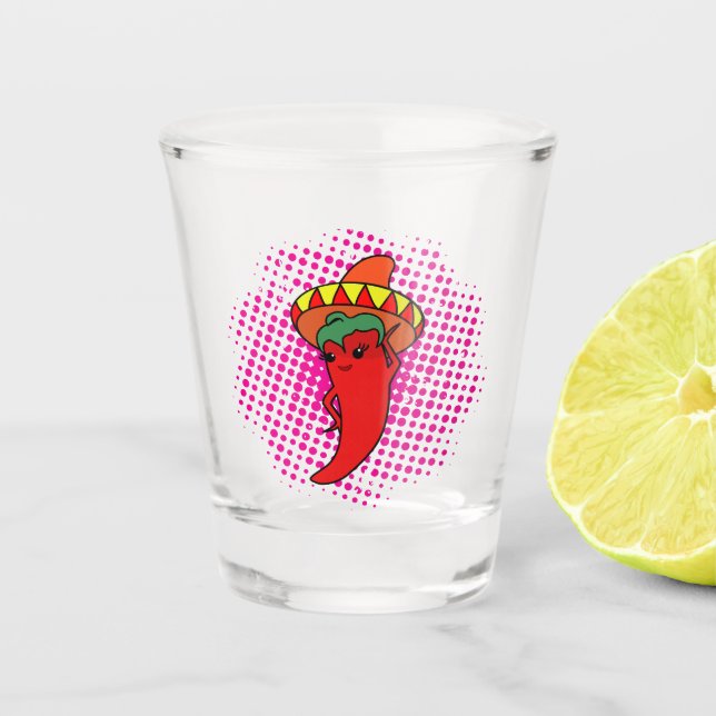Copo De Shot Divã Kawaii Pimenta Quente Espiral Rosa (Frente)
