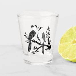 Copo De Shot Dois Pombos Cortados Estêncil Estilo Retrô 7