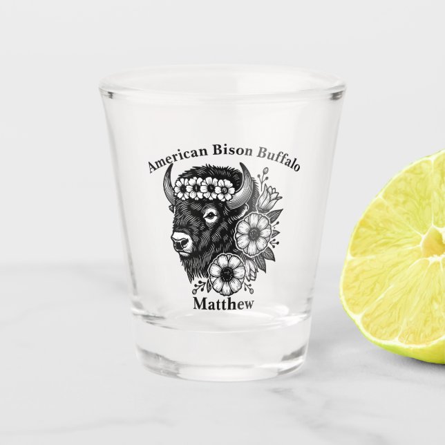 Copo De Shot Dourada Bison Adornada com Flores e Folhagem (Frente)