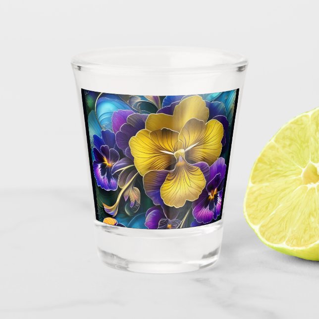 Copo De Shot Dourado e Roxo Pansy Patch (Frente)
