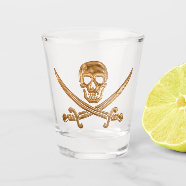 Copo De Shot Dourado Jolly Roger (Frente)