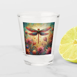 Copo De Shot Dragonfly Floral Abstrato-Art Teal Rosa