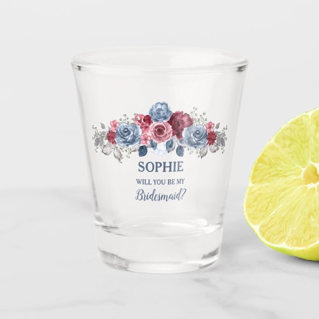 Copo De Shot Dusty Blue e Burgundy são minhas madrinhas? (Frente)