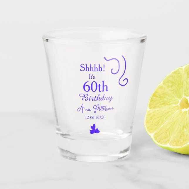 Copo De Shot É 60º aniversário adicionar nome roxo espanhol r (Frente)