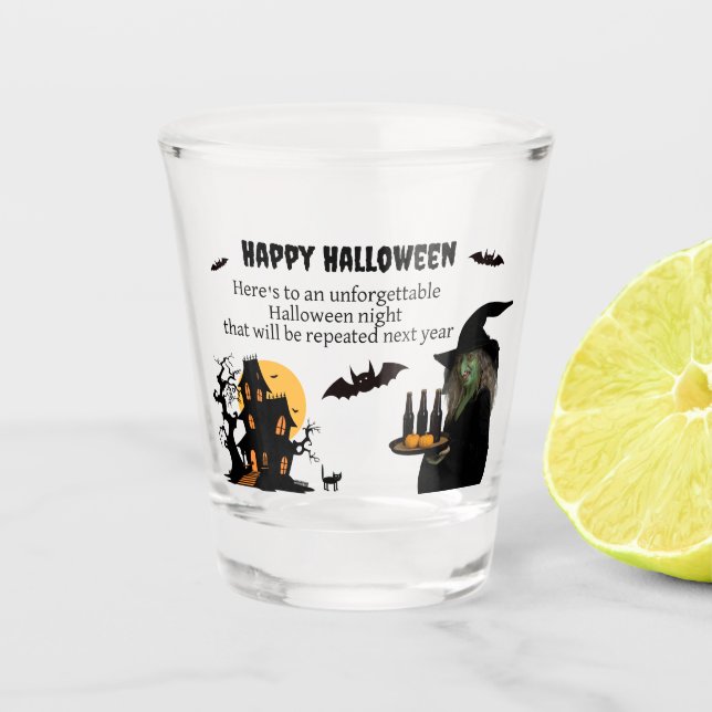 Copo De Shot Editable Halloween Glass: ‘Happy Halloween" (Frente)