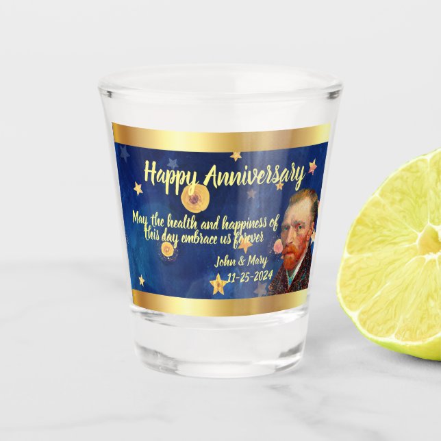 Copo De Shot Editable Starry Night Anniversary Glass (Frente)