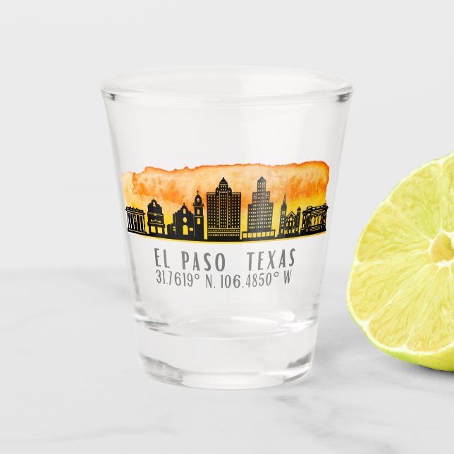Copo De Shot El Paso Skyline Latitude & Longitude Shot glass (Frente)