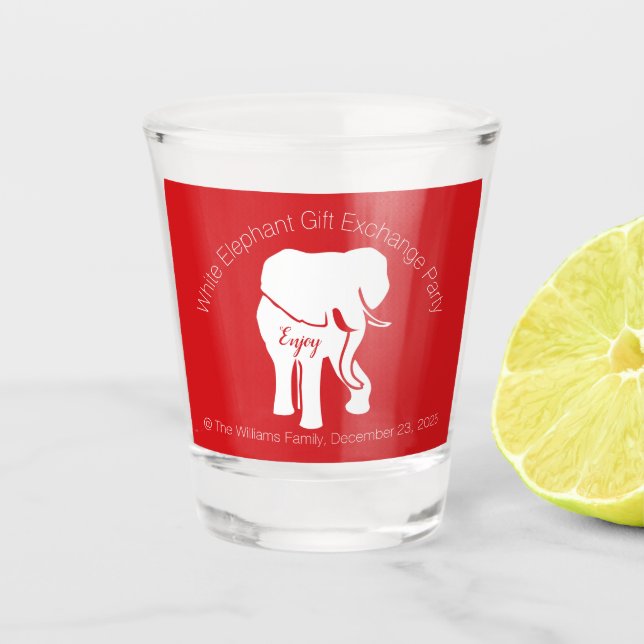 Copo De Shot Elefante branco no texto vermelho do costume do (Frente)