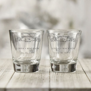 Copo De Shot Elegante e Chic crista botânica monograma casament