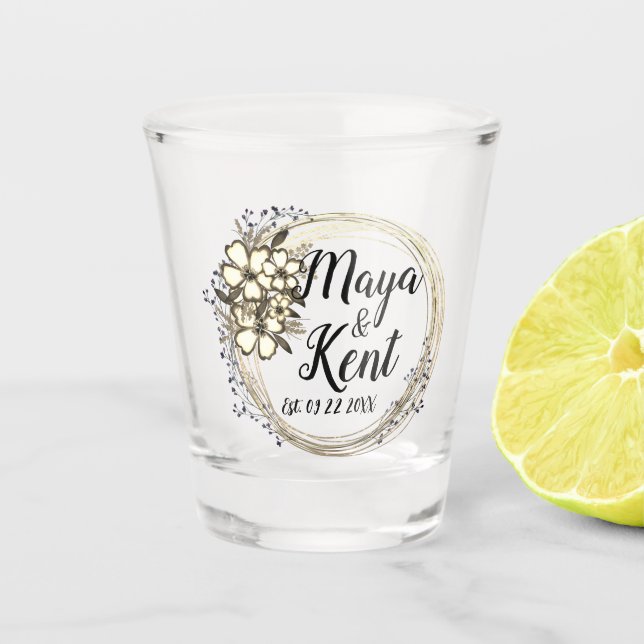 Copo De Shot Elegante Floral Wreath Wedding (Frente)