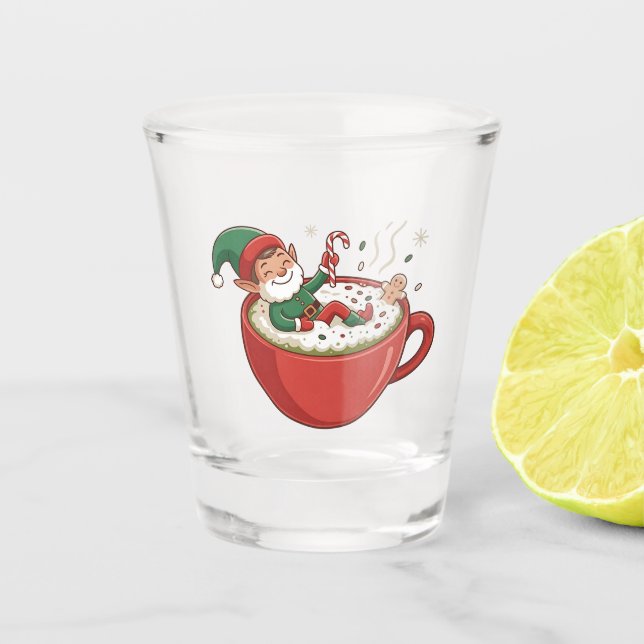 Copo De Shot Elf Engraçado Tomando Bathub com Matcha Beber (Frente)