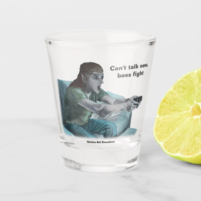 Copo De Shot Elf Video Gamer Boss Luta Fantasy Art Shot Glass (Frente)