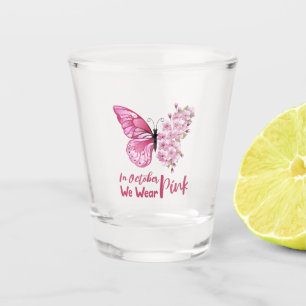Copo De Shot Em outubro, vestimos borboletas cor-de-rosa floral