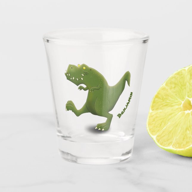 Copo De Shot Engraçado humor de desenho animado de T rex dinoss (Frente)