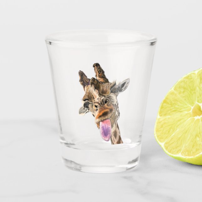 Copo De Shot Engraçado Presente de Vidro com Girafa Jogadora -  (Frente)