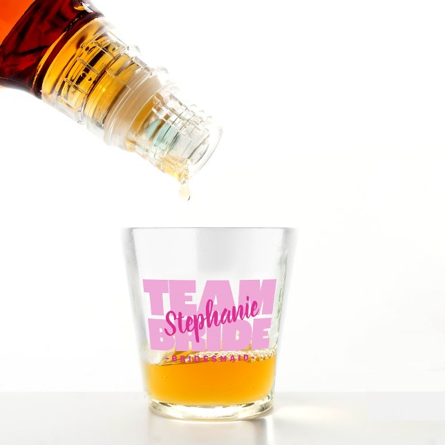 Copo De Shot Equipe Noiva Damas de Honra Nome Presente Rosa Dam (Team Bride Bridal Party Name Bridesmaid Pink Favor Shot Glass)