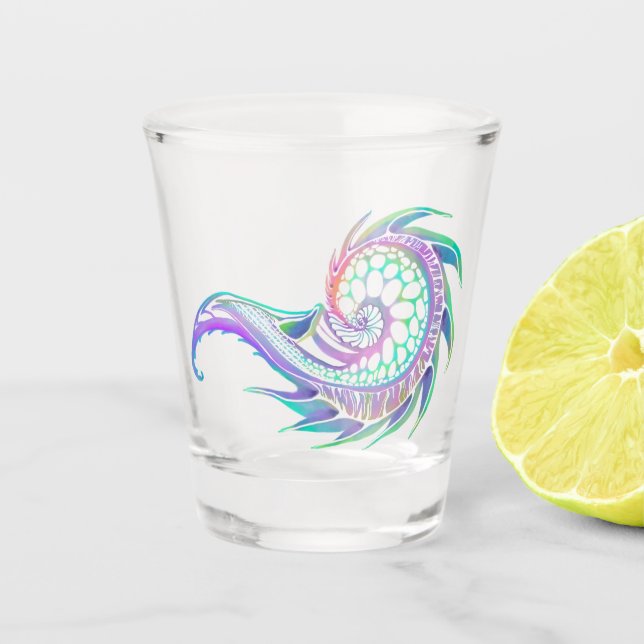 Copo De Shot Esboço da Vida Marinha em Neon (Frente)