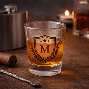 Copo De Shot Escudo com Monograma da Crista e Desenho de Louros