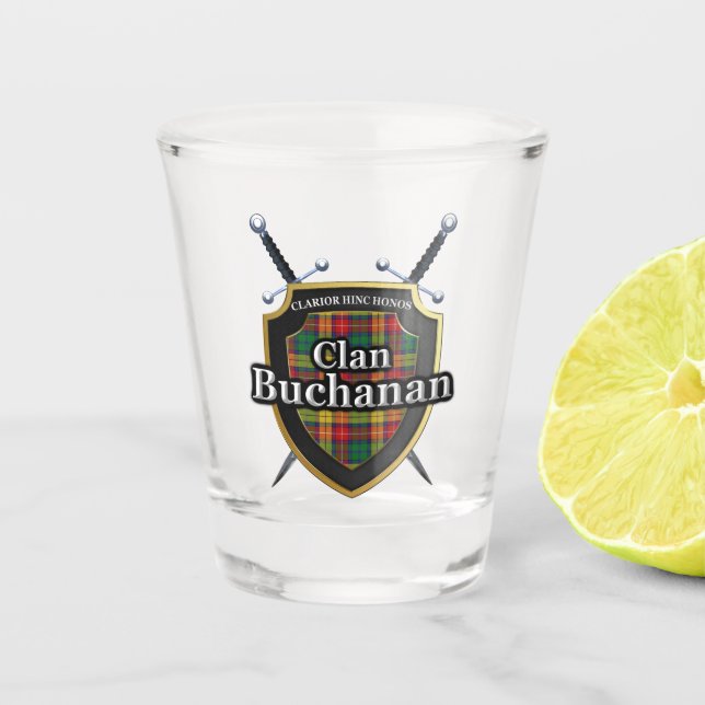 Copo De Shot Escudo Xadrez Aplausos Escoceses Clã Buchanan (Frente)
