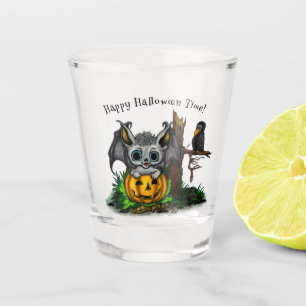Copo De Shot Esperando o Halloween, Cute Bat e Raven