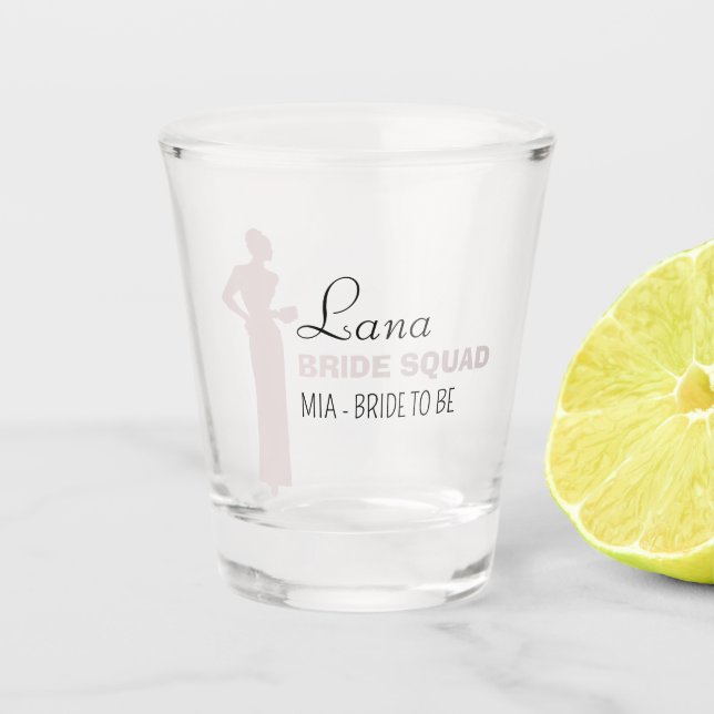 Copo De Shot Esquadrão de Noivas | Balneira Rosa Quente Bridesm (Frente)