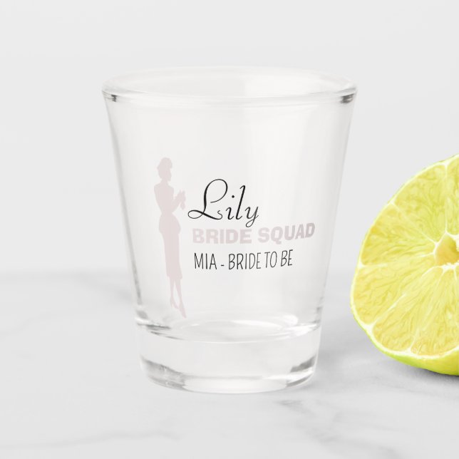 Copo De Shot Esquadrão de Noivas | Balneira Rosa Quente Bridesm (Frente)