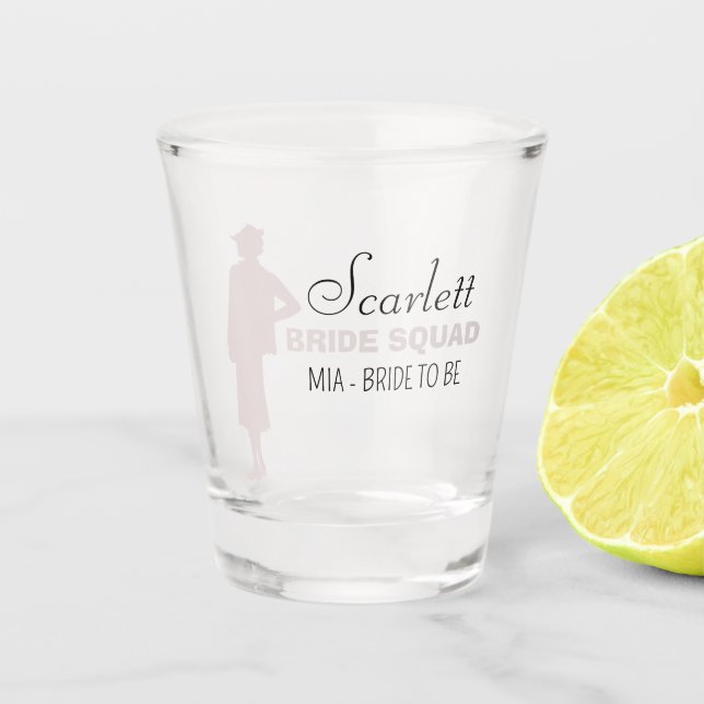 Copo De Shot Esquadrão de Noivas | Balneira Rosa Quente Bridesm (Frente)