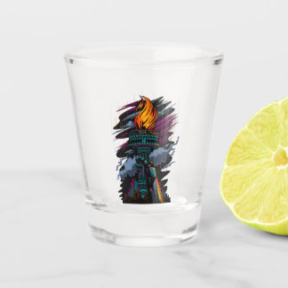Copo De Shot Estátua da Liberdade em Neon Arte Chuva Roxo Azul 