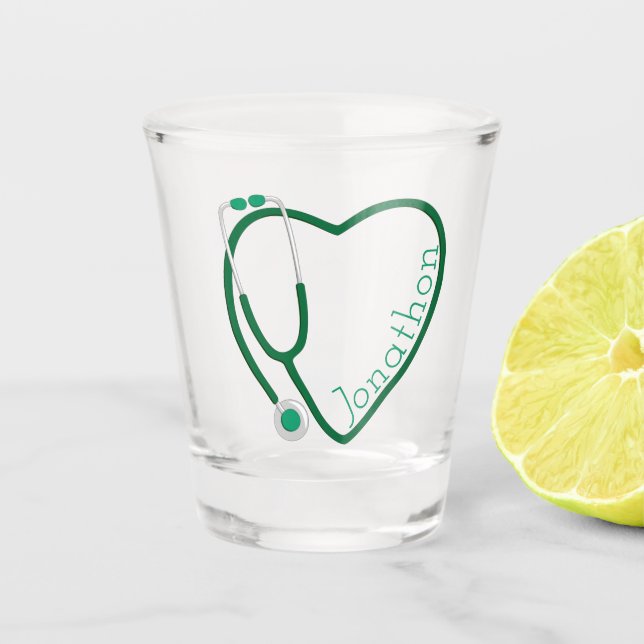 Copo De Shot Estetoscópio Coração Verde Divertido (Frente)