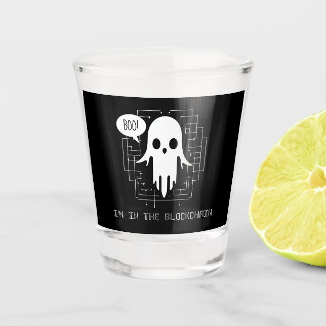 Copo De Shot Estou no Blockchain Engraçado Crypto Halloween (Frente)
