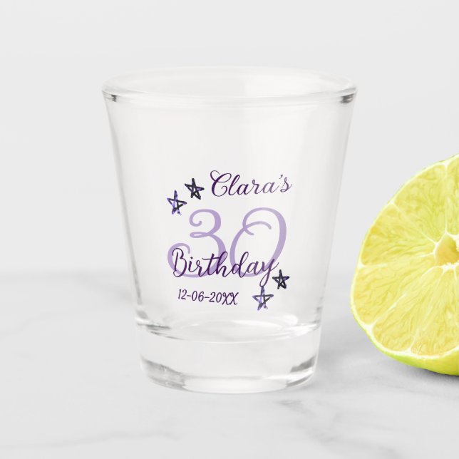 Copo De Shot Estrelas brilhantes roxas retro moderno aniversári (Frente)