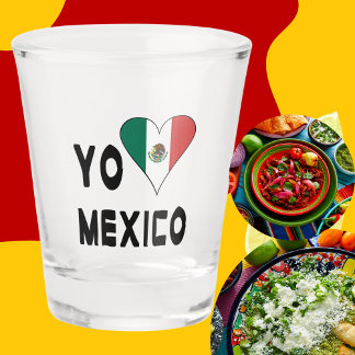 Copo De Shot Eu Amo Bandeira do México Coração 
